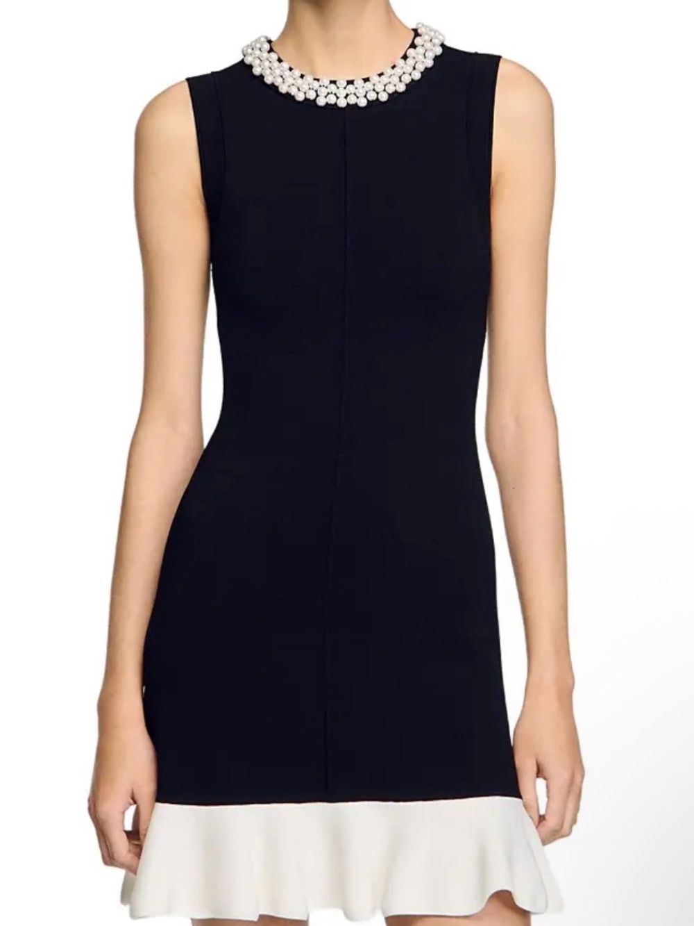 Sandro Black Top with Pearl Trim